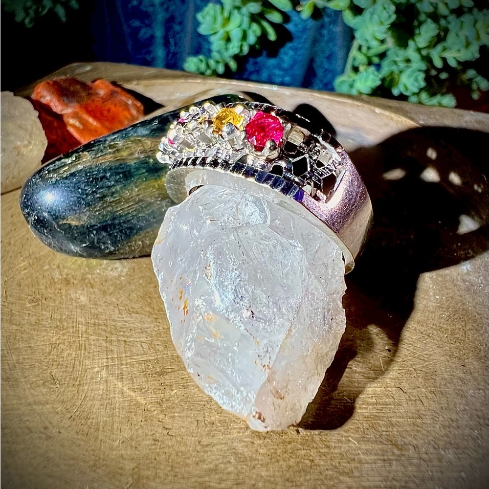 Vintage EMESCO Multi colored stones 14k white gold, ring - Picture 5 of 6